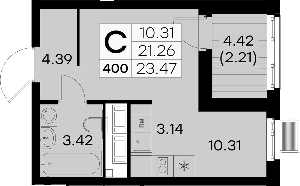 Квартира студия 23.47 м², 8/9 эт., ЖК «Glorax City Балтийская»